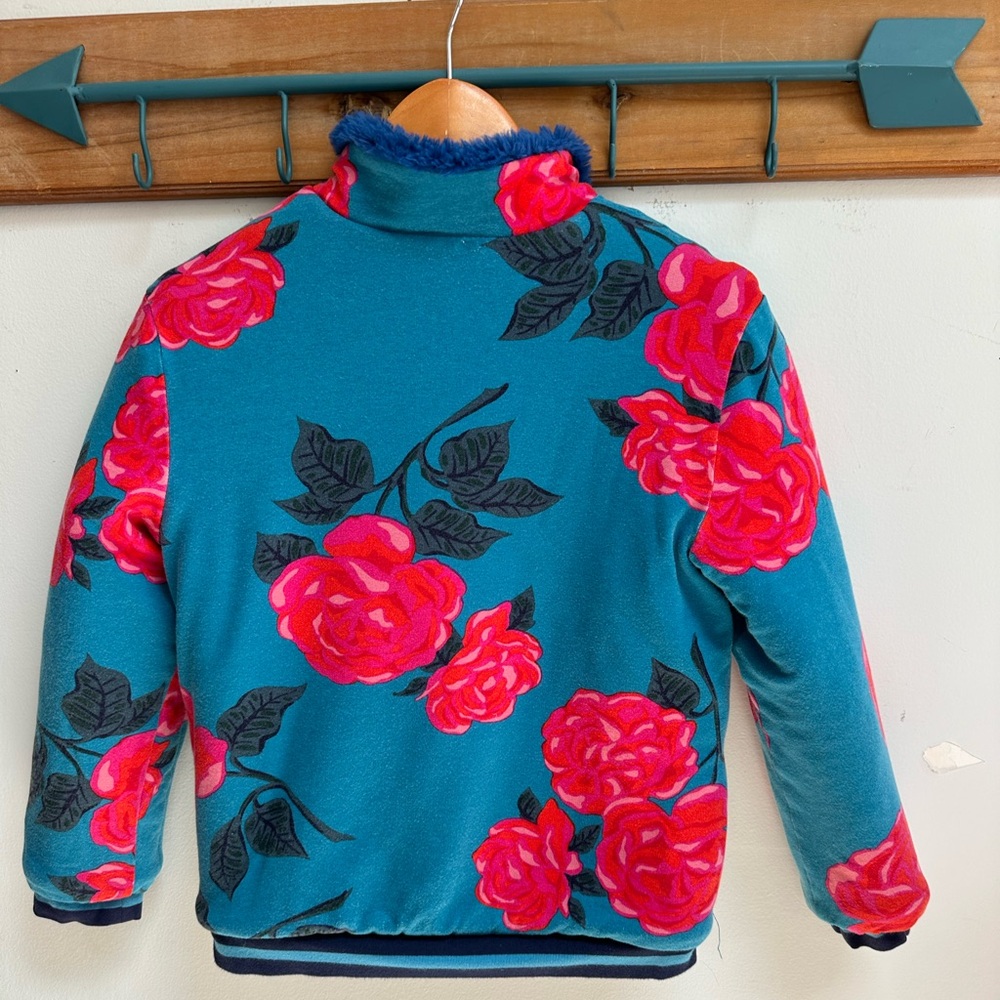 Matilda Jane reversible sleigh ride rosey floral and blue fuzzy jacket size 12 - Picture 2 of 11